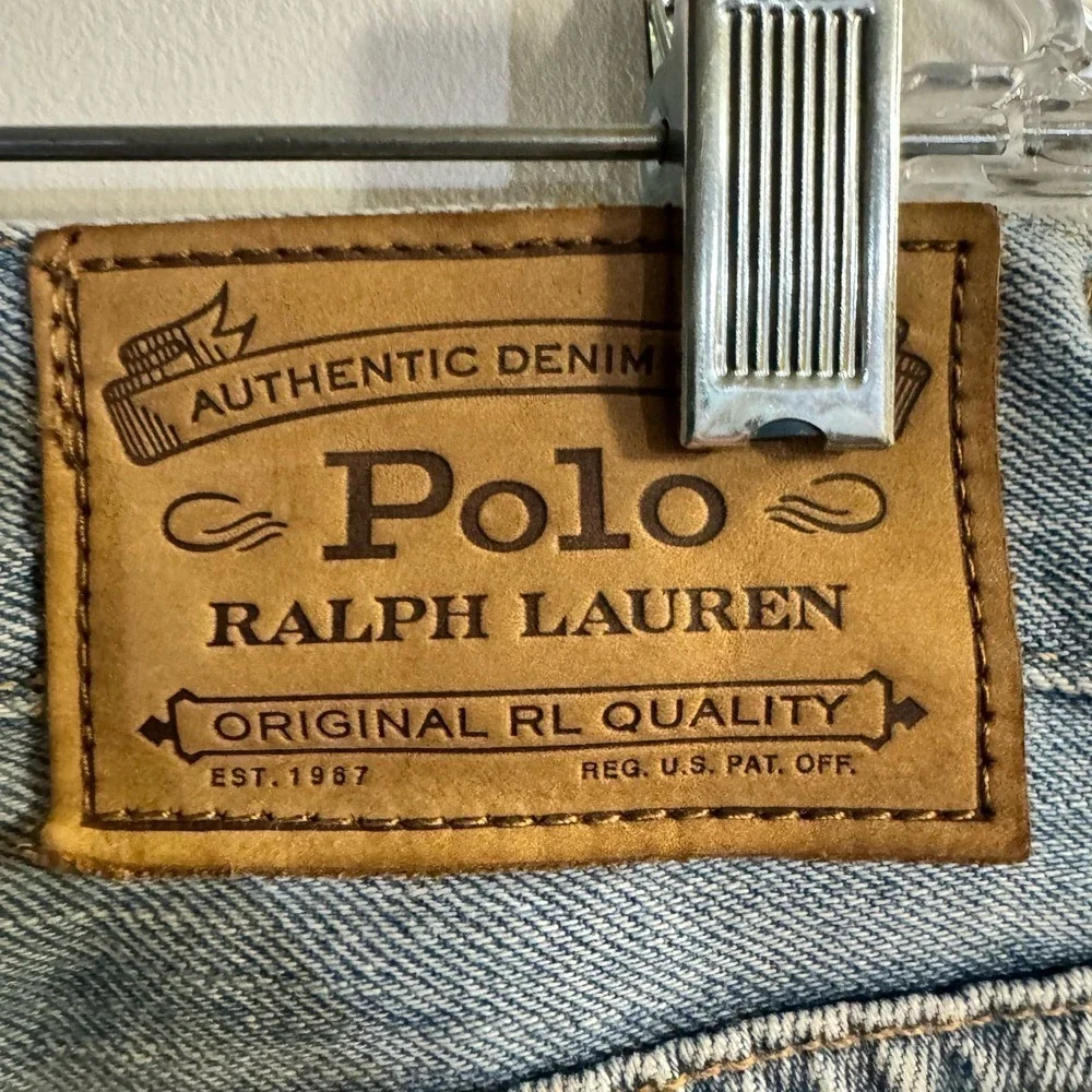 Polo Ralph Lauren Mens Varick Slim Straight Sun Faded Distressed Rope Dyed Jeans
